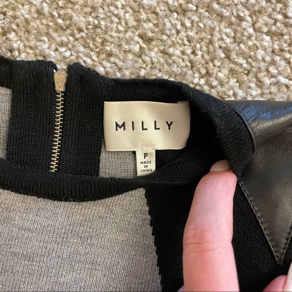 Milly Grey and Black Knit Dress with Leather Shoulder Detail | Size XS (P) - Picture 7 of 7